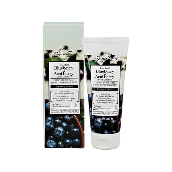 Пенка для умывания лица Grace Day Real Fresh Blueberry Acai Berry Foam Cleanser с экстрактами ягод черники и асаи