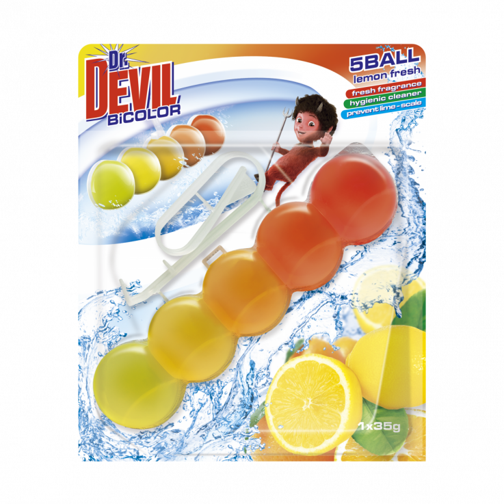 Туалетні кульки Dr.DEVIL WC Bi Color 5 Ball Lemon (Лімонна Свіжість) 1*35гр