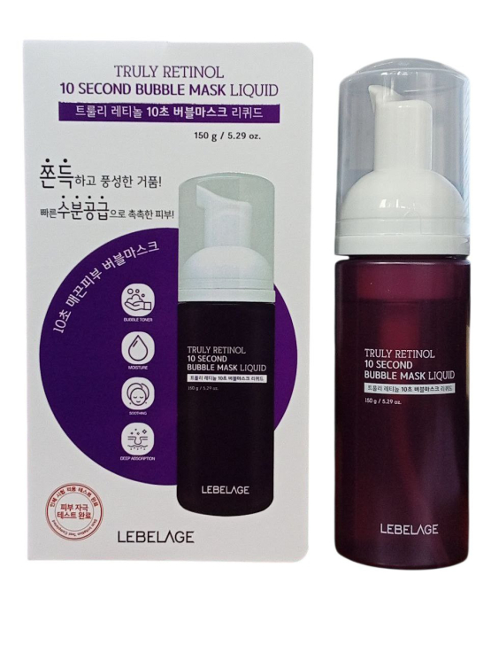 Пенистая маска LEBELAGE  для лица TRULY RETINOL 10 SECOND BUBBLE MASK LIQUID 150 г