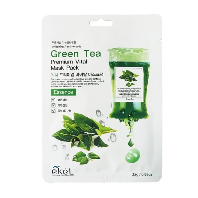 Тканинна маска для обличчя Ekel GREEN TEA Premium Vital з екстрактом зеленого чаю