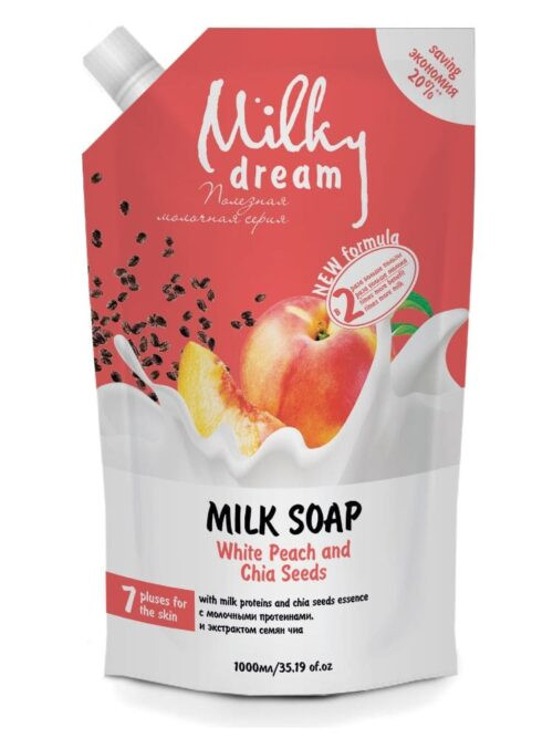 Жидкое мыло дой-пак Milky Dream Белый персик и семена чиа 1000мл