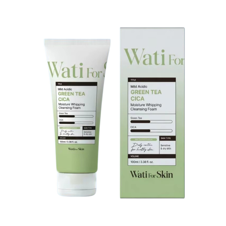Пенка WATI FOR SKIN для умывания Mild Acidic Green Tea CICA Moisture Whipping Cleansing Foam с зеленым чаем и центеллой успокаивающая 100мл