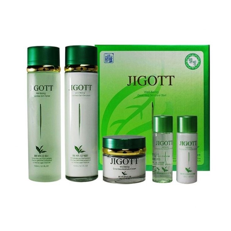 Набір косметичний Jigott WELL-BEING GREENTEA 3SET для шкіри обличчя з екстрактом зеленого чаю