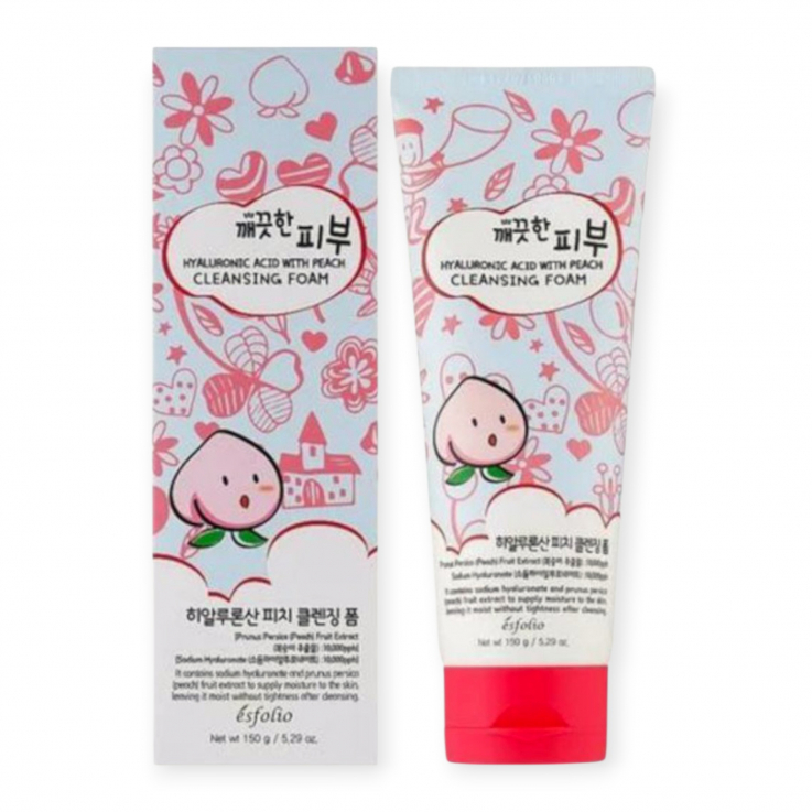 Піна для обличчя Esfolio Pure Skin Hyaluronic acid Pink peach Cleansing Foam з гіалуроновою кислотою та персиковою есенцією