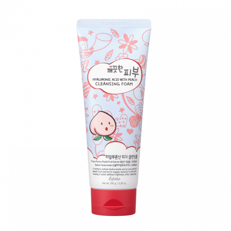 Пена для лица Esfolio Pure Skin Hyaluronic acid Pink peach Cleansing Foam с гиалурованной кислотой и персиковой эссенцией