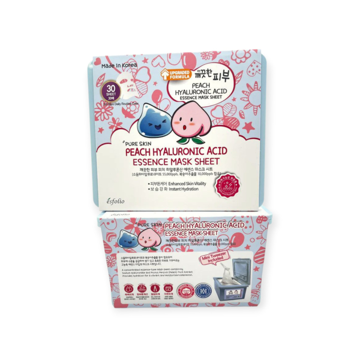 Маски Esfolio Pure Skin тканевые для лица с персиковой эссенцией и гиалуроновой кислотой 400мл х 30шт.