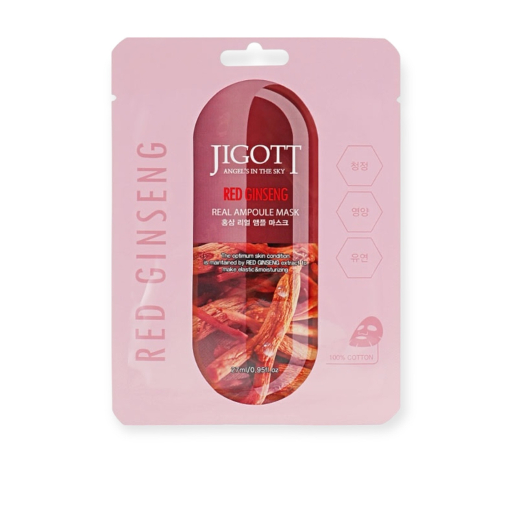 Маска тканинна JIGOTT для обличчя Red Ginseng Real Ampoule з екстрактом червоного женьшеню 27мл