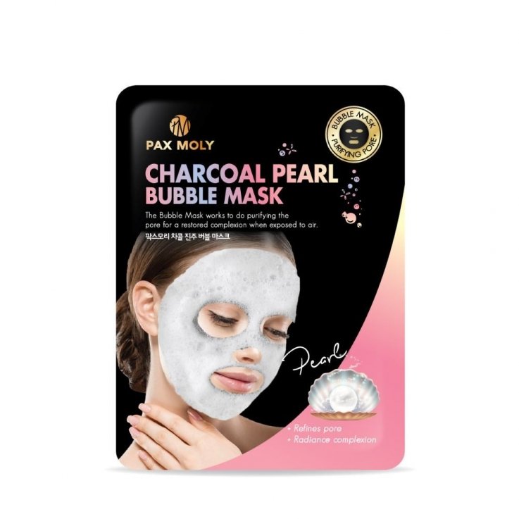 Маска для обличчя киснева тканинна Pax Moly Charcoal Pearl Bubble з екстрактом вугілля