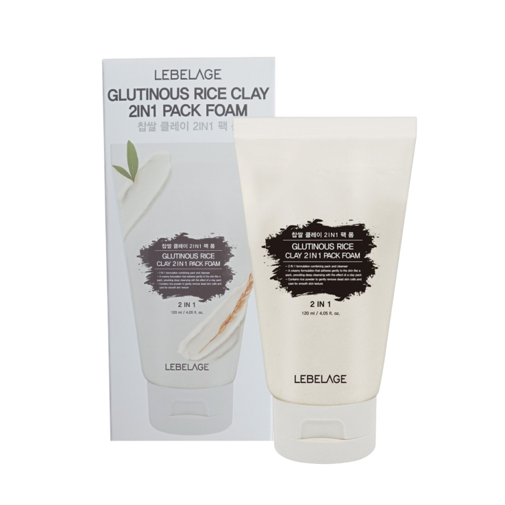 Глиняная маска-пенка для лица LEBELAGE Glutinous Rice Clay 2in1 Pack Foam осветляющая 120мл