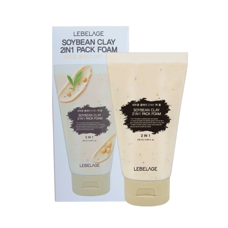 Глиняная маска-пенка для лица LEBELAGE Soybean Clay 2in1 Pack Foam глубокое очищение 120мл