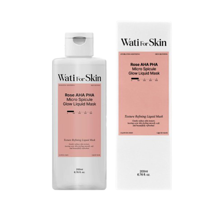 Жидкая маска для лица WATI FOR SKIN Rose AHA PHA Micro Spicule Glow Liquid Mask с розой для сияния 200мл