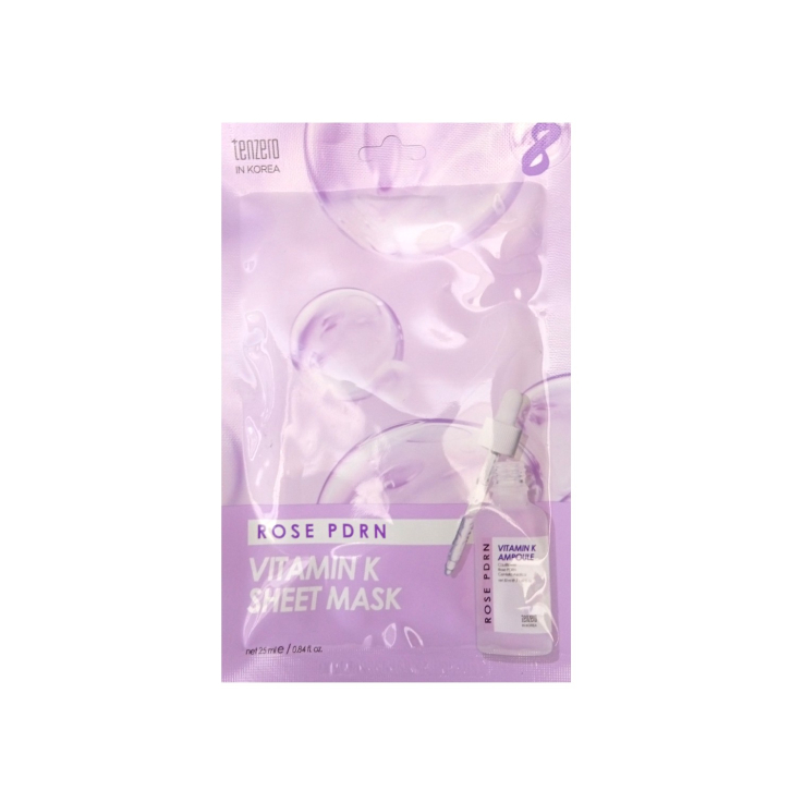 Маска тканевая Tenzero для лица Rose PDRN Vitamin K Ampoule Sheet Mask укрепляющая с экстрактом розы, PDRN и витамином К 25мл